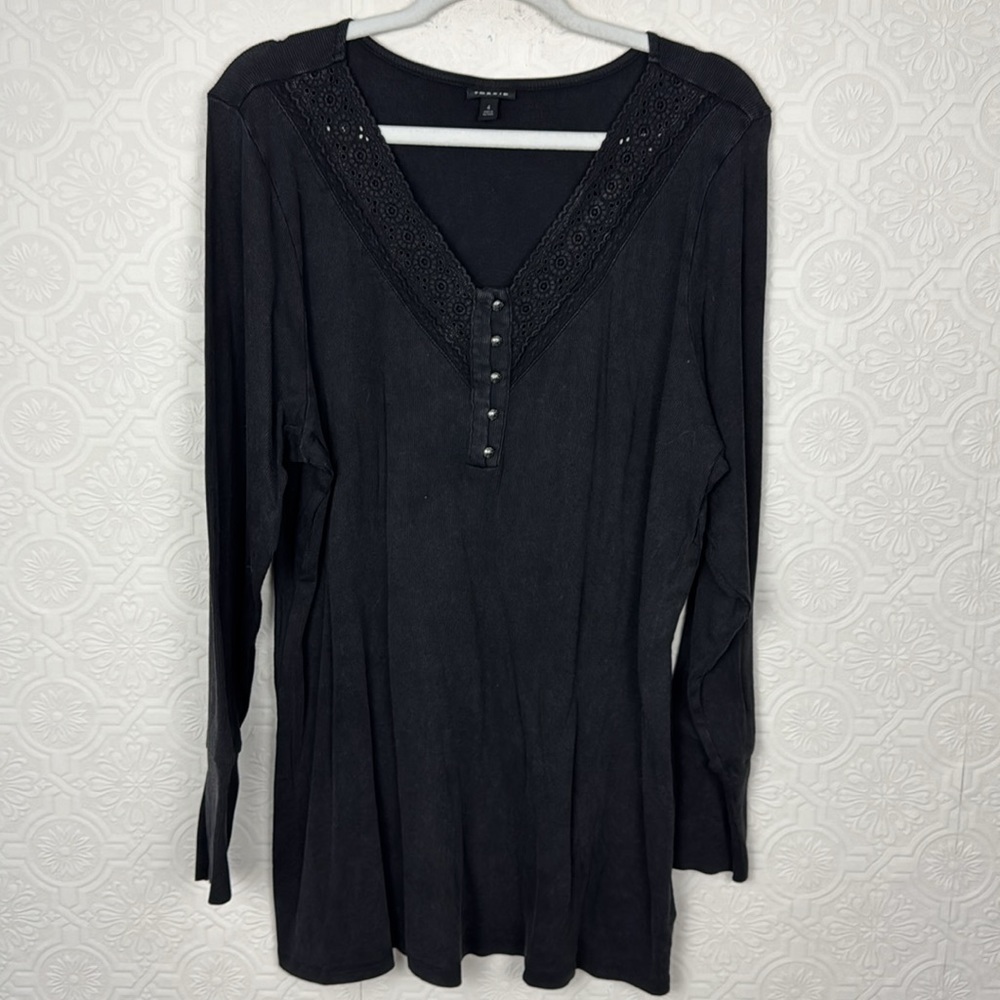 Torrid Cotton Modal Rib Lace VNeck Long Sleeve Henley Top Shirt Grey Black 4X - Picture 6 of 11